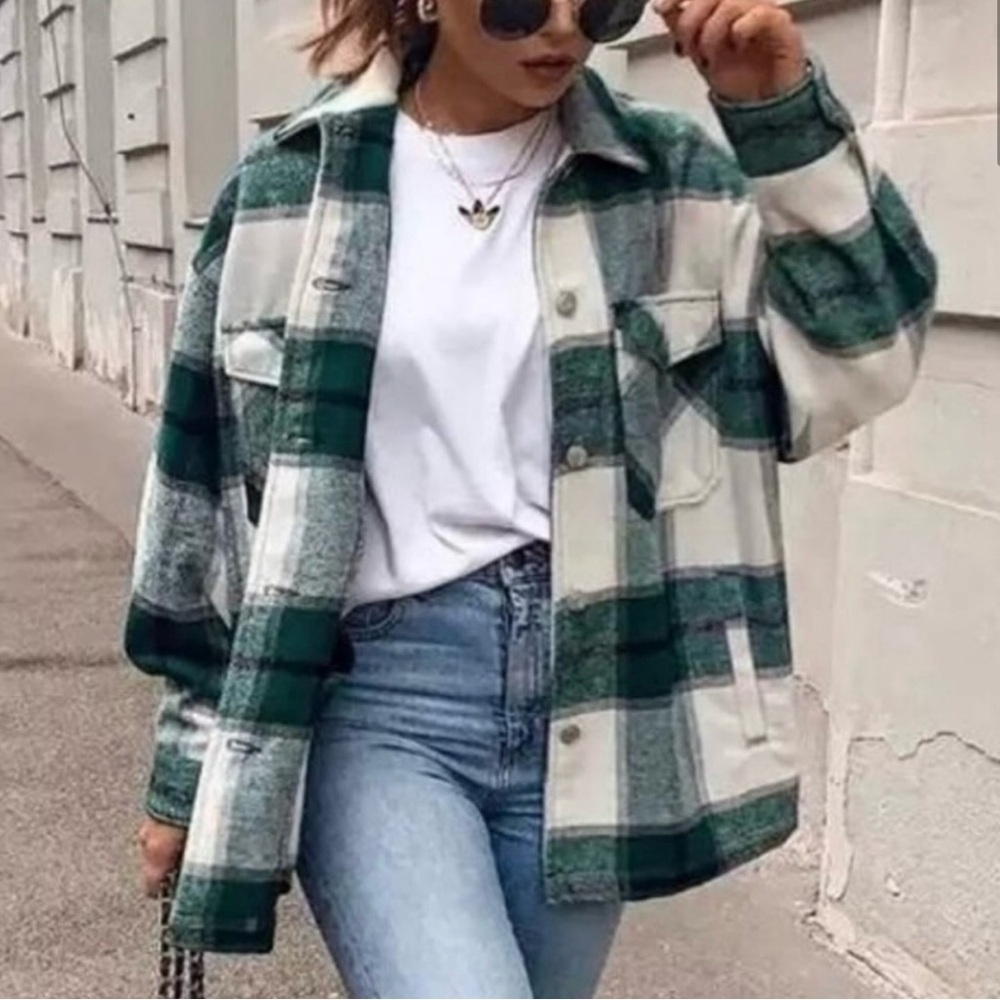 ❌SOLD❌ Avec Les Filles Green Plaid Shirt Jacket Medium